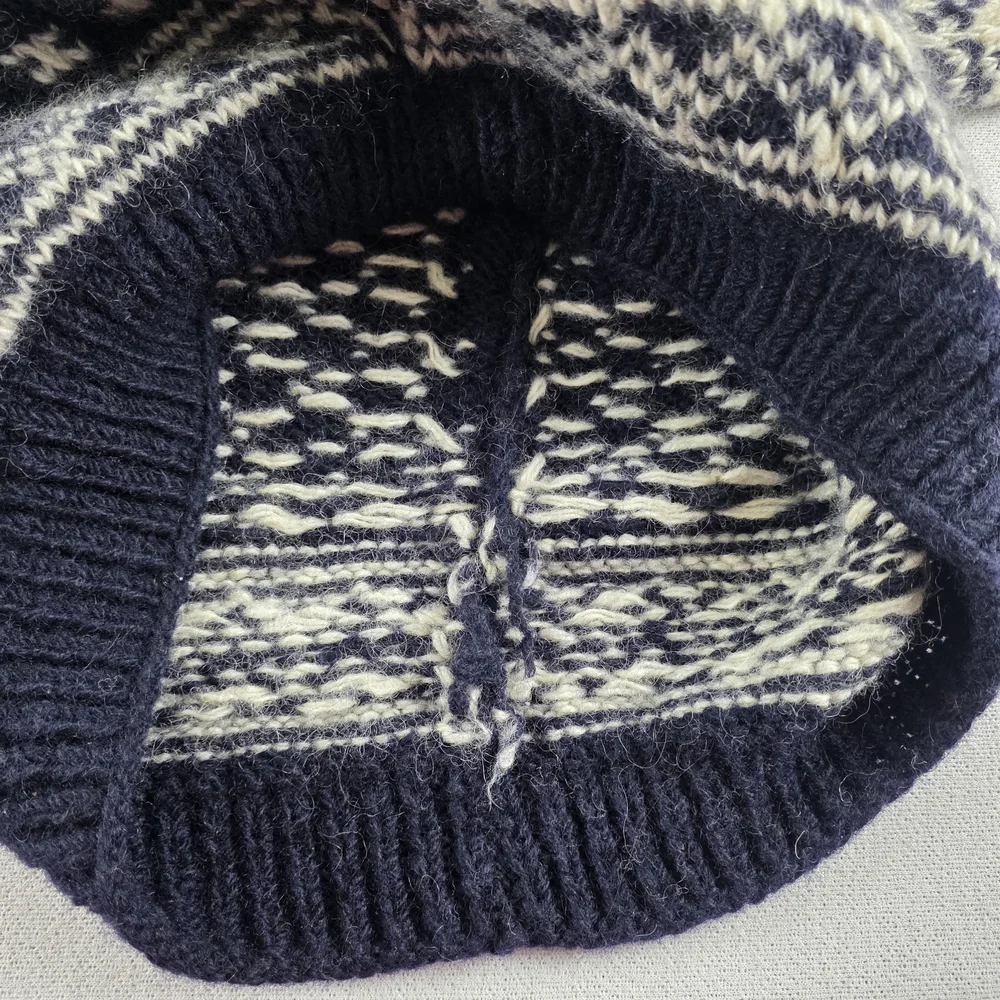 Nepal Men's Chunky Hand Knit Wool Sweater Black White Nordic Pattern - Picture 8 of 12